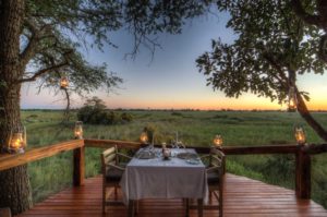 Dinner table set at Camp Okavango