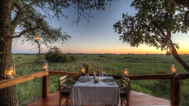 Dinner table set at Camp Okavango