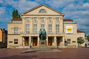 German National Theater and the statue of Schiller and Goethe