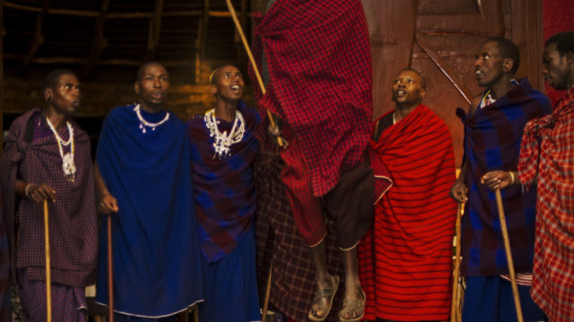 A Masai Tribe Member jumps very high during dancing